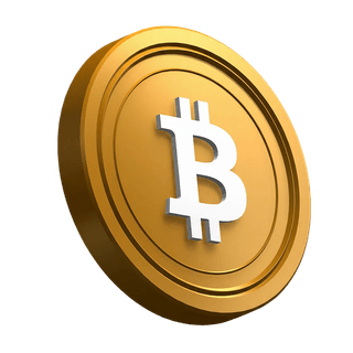 Elemento visual da secção hero com a moeda Bitcoin BTC inclinada