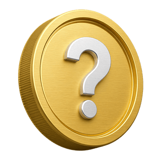 Elemento decorativo da página de FAQ: moeda de ouro 3D com um ponto de interrogação